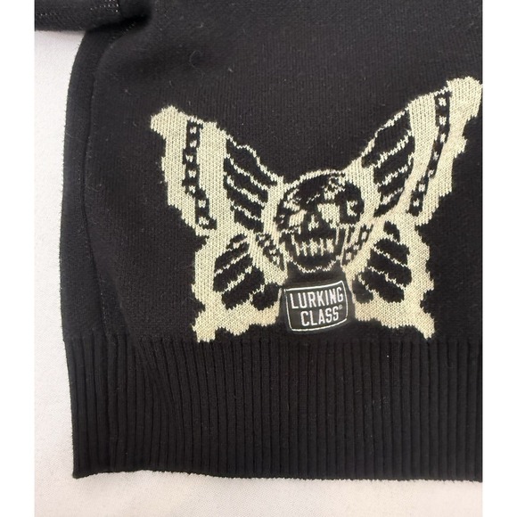 Lurking Class Butterfly Skull Design Black Cardigan Sweater Womens Size L - Picture 7 of 9